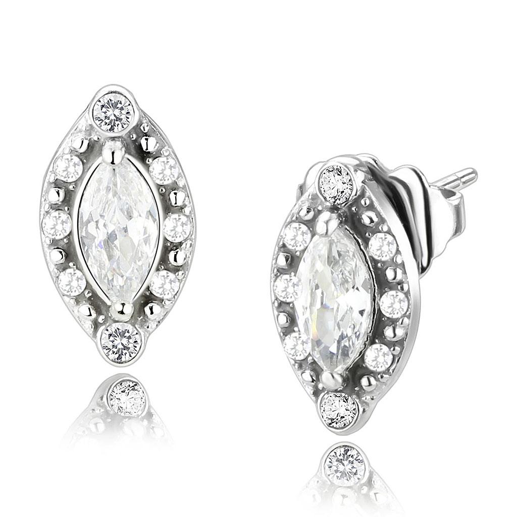 JCE368 High polished (no plating) Stainless Steel Earrings with AAA Grade CZ in Clear