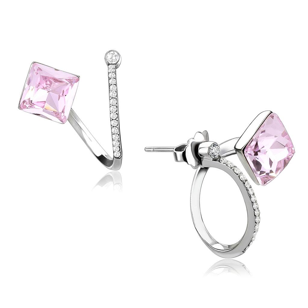 JCE377 High polished (no plating) Stainless Steel Earrings with Top Grade Crystal in Light Rose