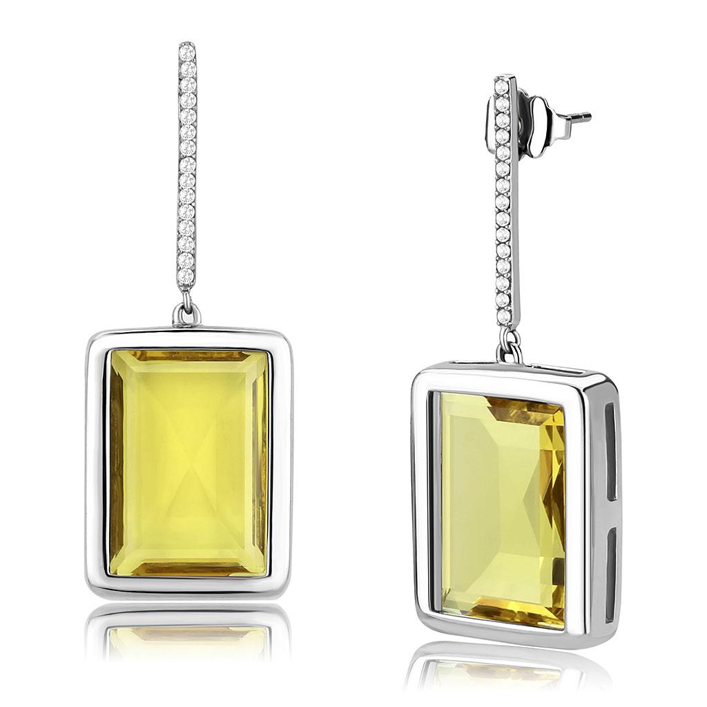 JCE378 High polished (no plating) Stainless Steel Earrings with Top Grade Crystal in Topaz