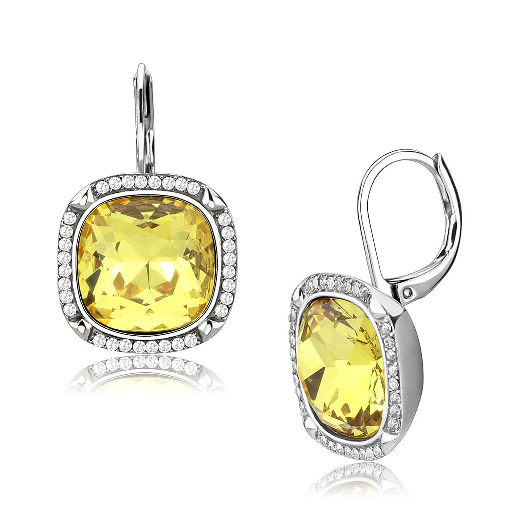 JCE379 High polished (no plating) Stainless Steel Earrings with Top Grade Crystal in Topaz