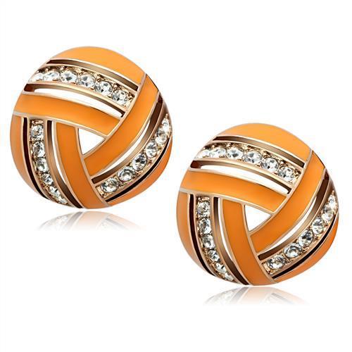 JCE167 IP Rose Gold(Ion Plating) Brass Earrings with Top Grade Crystal in Clear