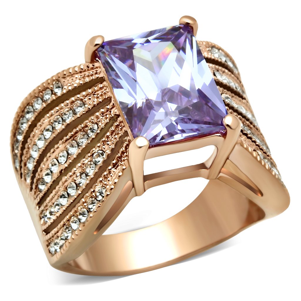 JCE236 IP Rose Gold(Ion Plating) Brass Ring with AAA Grade CZ  in Light Amethyst