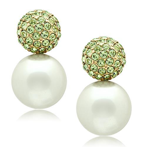 JCE264 IP Gold(Ion Plating) Brass Earrings with Synthetic Pearl in White