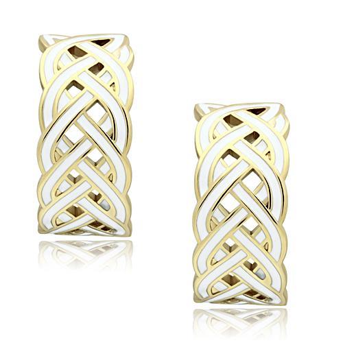 JCE272 IP Gold(Ion Plating) Brass Earrings with Epoxy in White