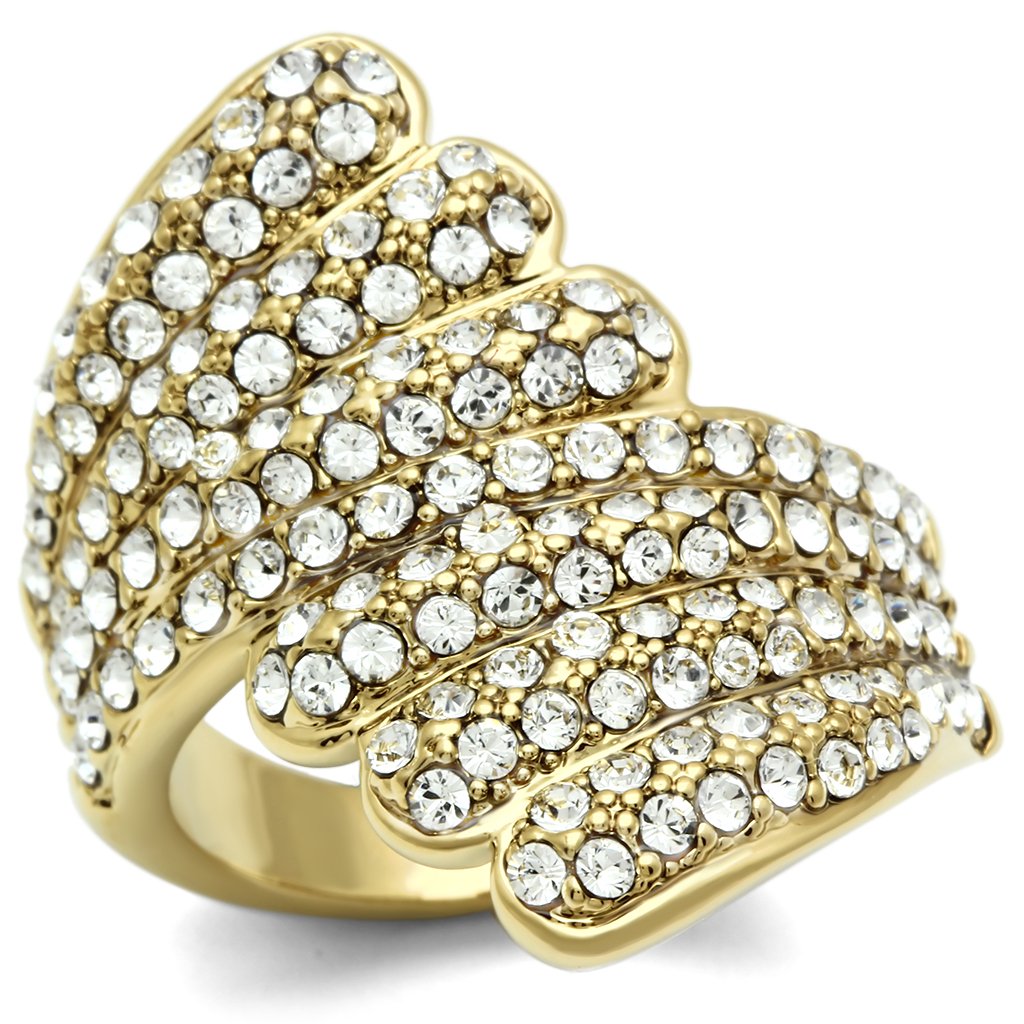 JCE284 IP Gold(Ion Plating) Brass Ring with Top Grade Crystal  in Clear