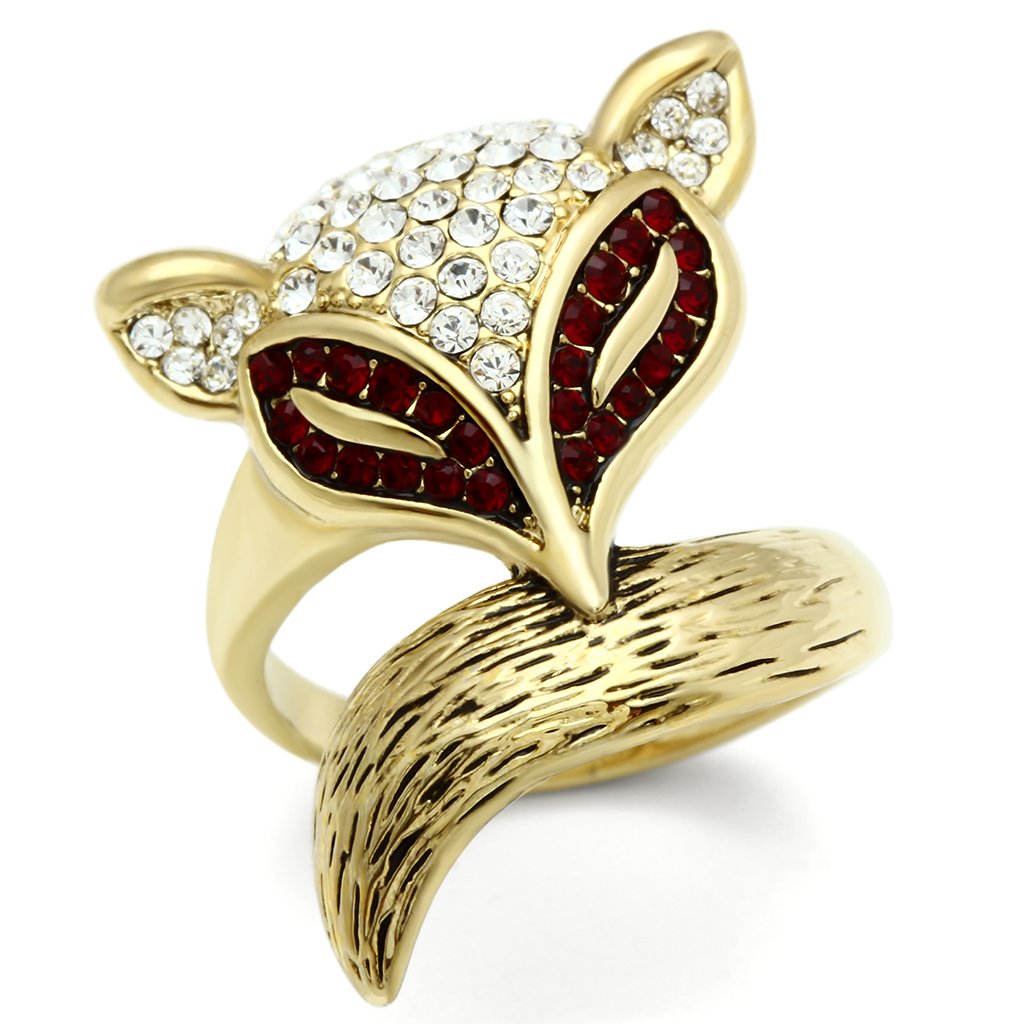 JCE297 IP Gold(Ion Plating) Brass Ring with Top Grade Crystal  in Multi Color