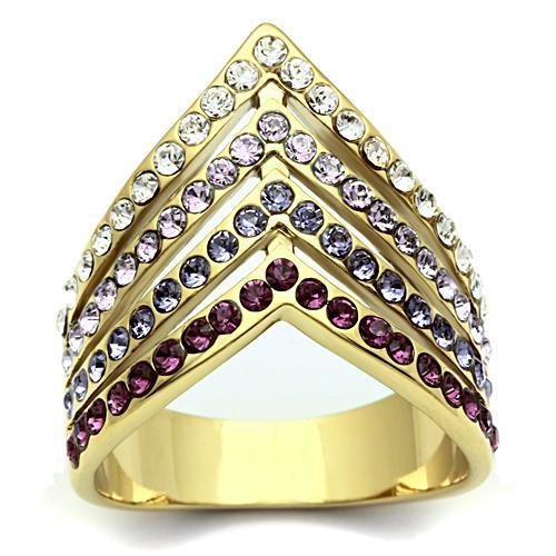 JCE305 IP Gold(Ion Plating) Brass Ring with Top Grade Crystal  in Multi Color