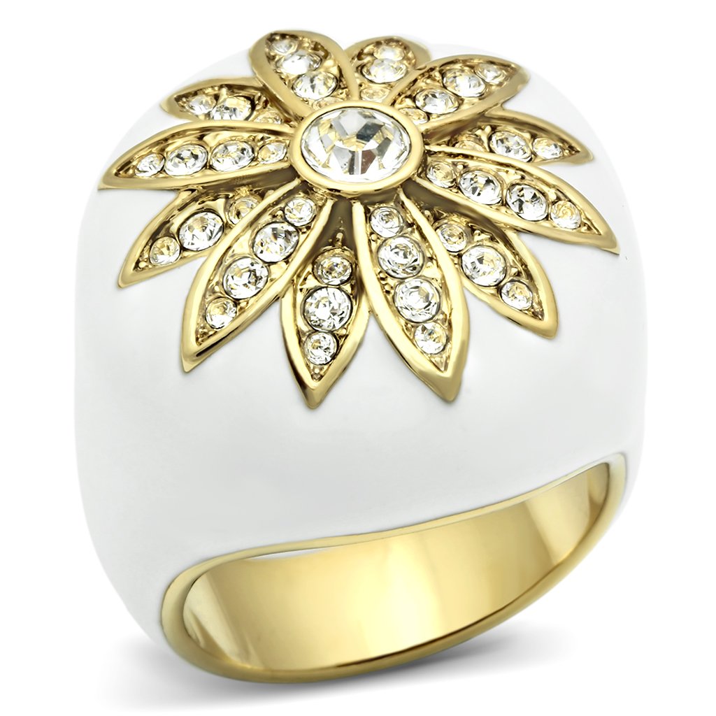 JCE326 IP Gold(Ion Plating) Brass Ring with Top Grade Crystal  in Clear