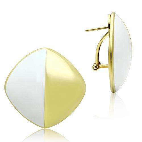 JCE340 IP Gold(Ion Plating) Brass Earrings with Epoxy in White