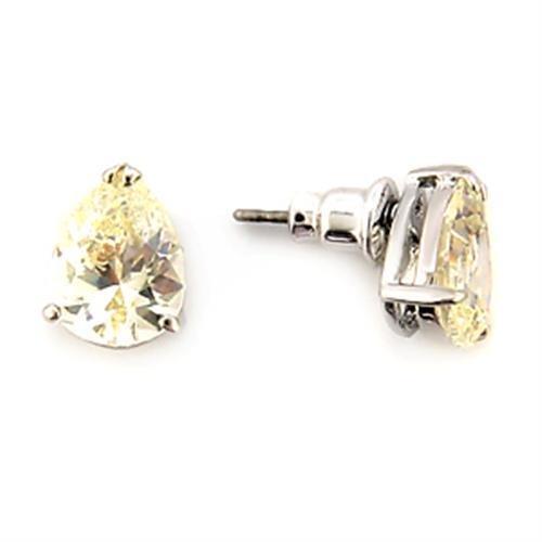 JCE052 Rhodium Brass Earrings with AAA Grade CZ in Citrine Yellow-Default Title