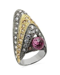 JCE1001 Rhodium+Gold+ Ruthenium Brass Ring with AAA Grade CZ  in Multi Color