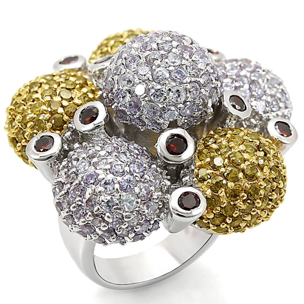 JCE1333 Reverse Two-Tone Brass Ring with AAA Grade CZ  in Garnet