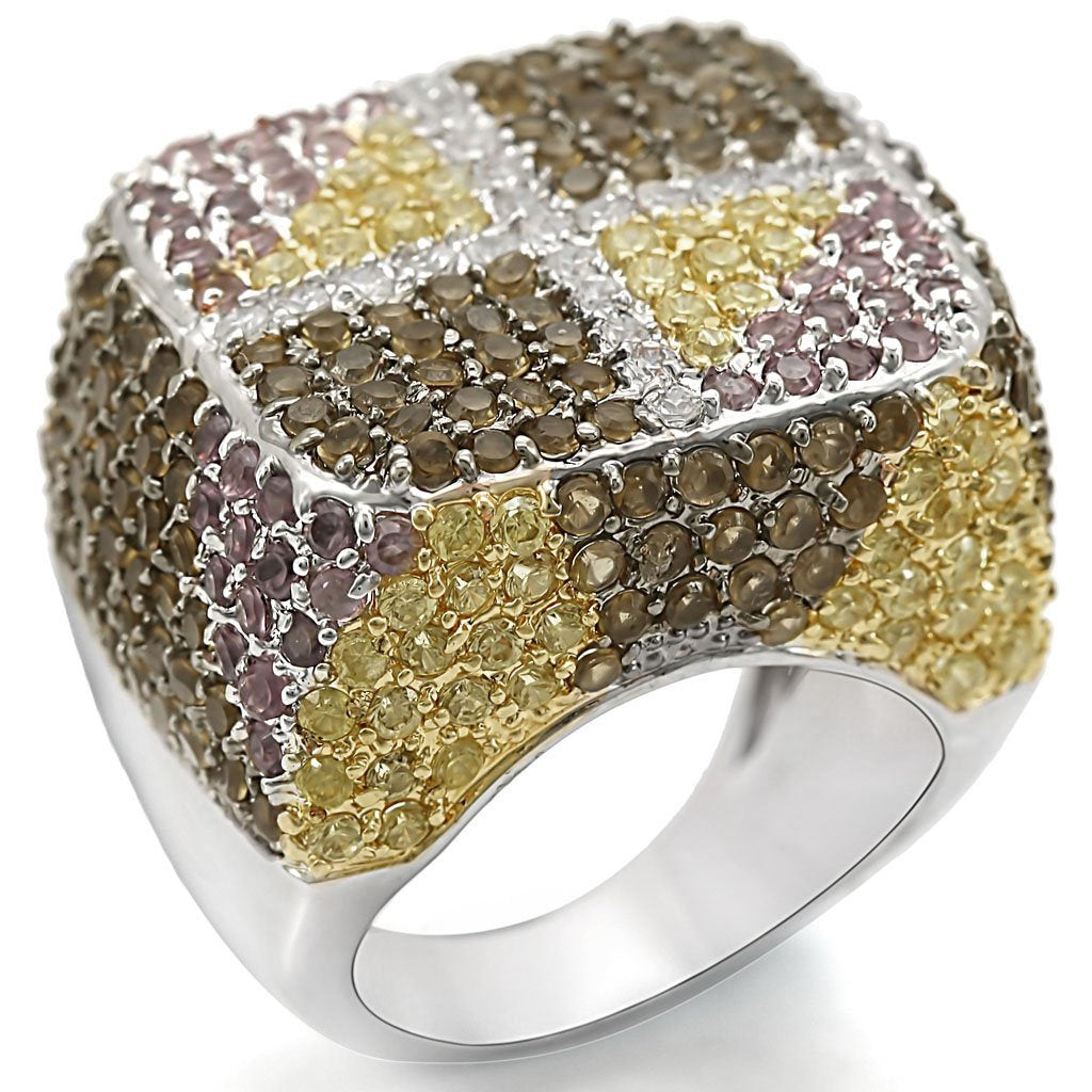 JCE1350 Rhodium+Gold+ Ruthenium Brass Ring with AAA Grade CZ  in Multi Color