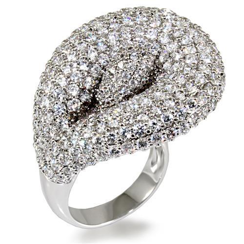 JCE1482 Rhodium Brass Ring with AAA Grade CZ  in Clear