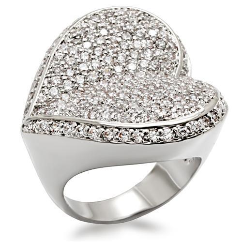 JCE1492 Rhodium Brass Ring with AAA Grade CZ  in Clear