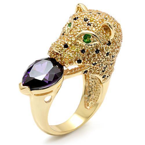 JCE1499 Imitation Gold Brass Ring with AAA Grade CZ  in Amethyst