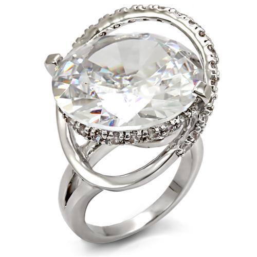 JCE1561 Rhodium Brass Ring with AAA Grade CZ  in Clear