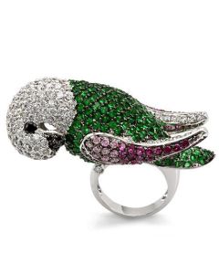 JCE1562 Rhodium + Ruthenium Brass Ring with AAA Grade CZ  in Multi Color