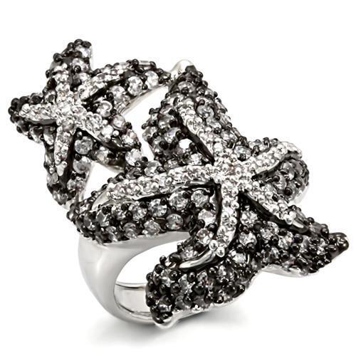JCE1581 Rhodium + Ruthenium Brass Ring with AAA Grade CZ  in Clear
