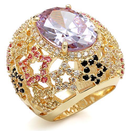JCE1596 Imitation Gold Brass Ring with AAA Grade CZ  in Light Amethyst