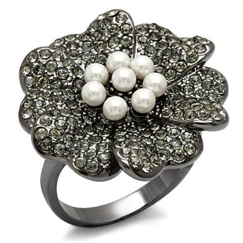 JCE1619 TIN Cobalt Black Brass Ring with Synthetic Pearl in White