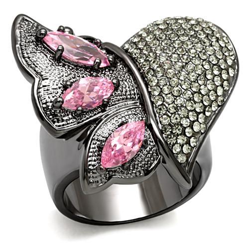 JCE1620 TIN Cobalt Black Brass Ring with AAA Grade CZ  in Rose