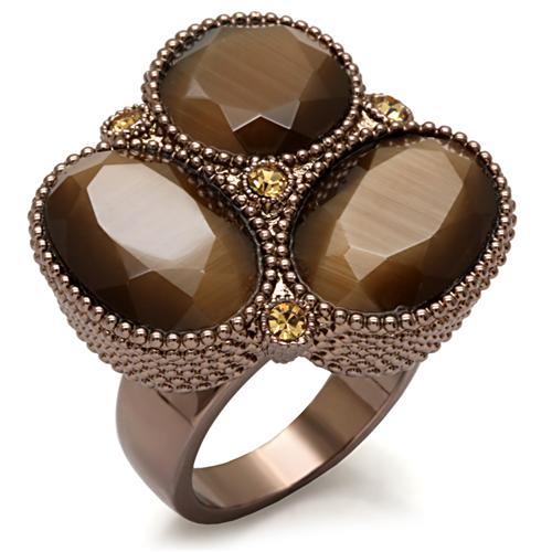 JCE1640 Chocolate Gold Brass Ring with Top Grade Crystal  in Brown