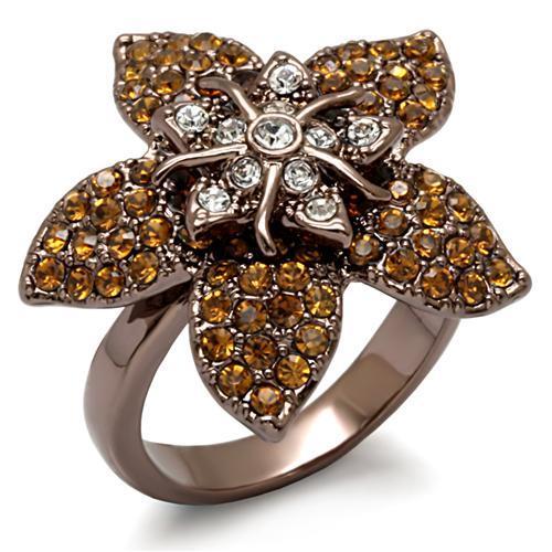 JCE1659 Chocolate Gold Brass Ring with Top Grade Crystal  in Multi Color