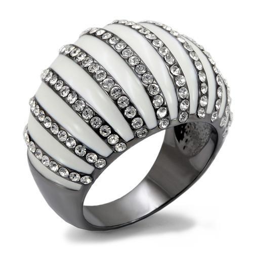 JCE1673 TIN Cobalt Black Brass Ring with Top Grade Crystal  in Clear