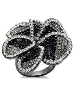 JCE1676 TIN Cobalt Black Brass Ring with Top Grade Crystal in Multi Color