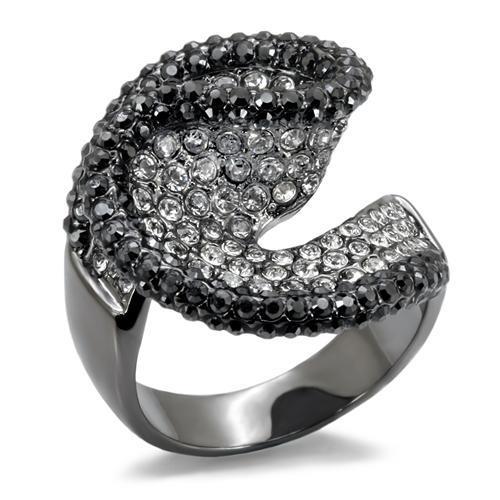 JCE1678 TIN Cobalt Black Brass Ring with Top Grade Crystal in Jet