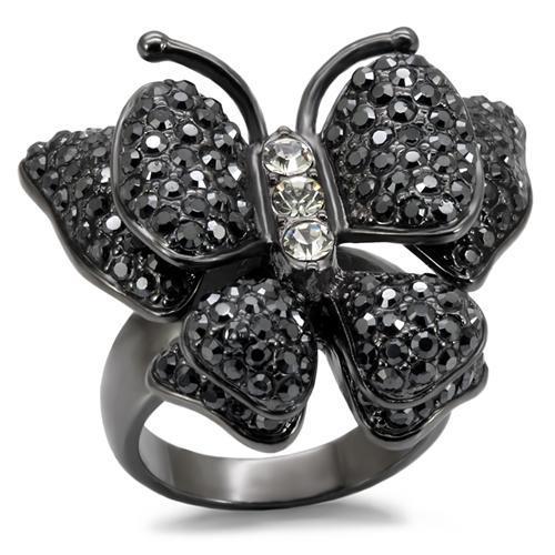 JCE1680 TIN Cobalt Black Brass Ring with Top Grade Crystal in Jet
