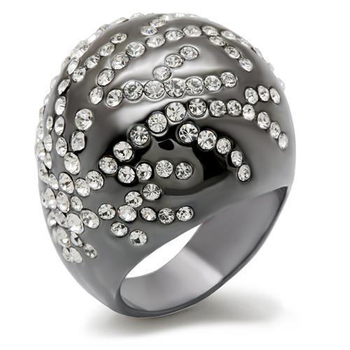 JCE1682 TIN Cobalt Black Brass Ring with Top Grade Crystal in Clear