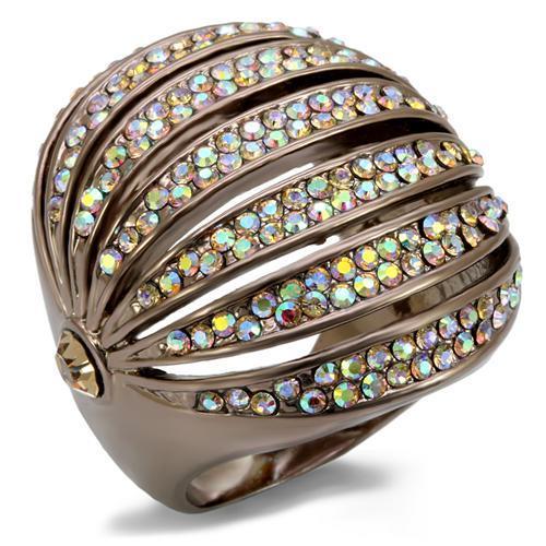 JCE1685 Chocolate Gold Brass Ring with Top Grade Crystal in Multi Color
