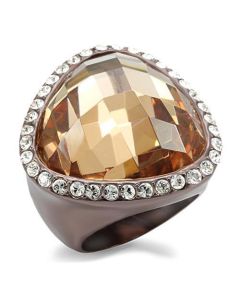 JCE1697 Chocolate Gold Brass Ring with AAA Grade CZ in Champagne