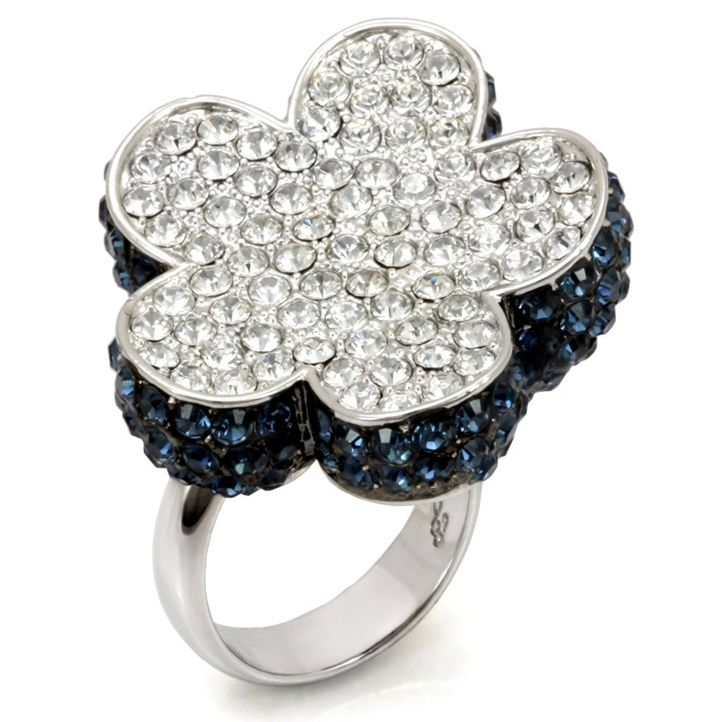 JCE1745 Rhodium + Ruthenium Brass Ring with Top Grade Crystal in Montana