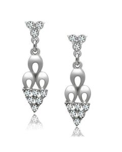 JCE1969 Rhodium White Metal Earrings with Top Grade Crystal in Clear