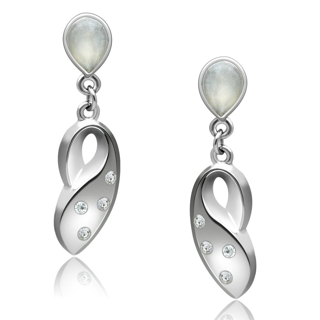JCE1978 Rhodium White Metal Earrings with Top Grade Crystal in Clear
