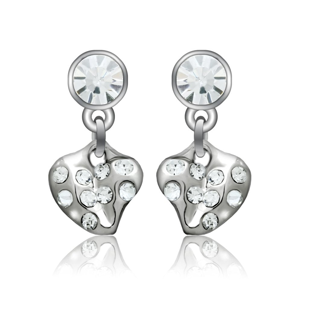 JCE1982 Rhodium White Metal Earrings with Top Grade Crystal in Clear