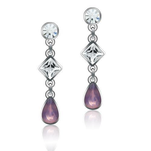 JCE1983 Rhodium White Metal Earrings with Top Grade Crystal in Clear