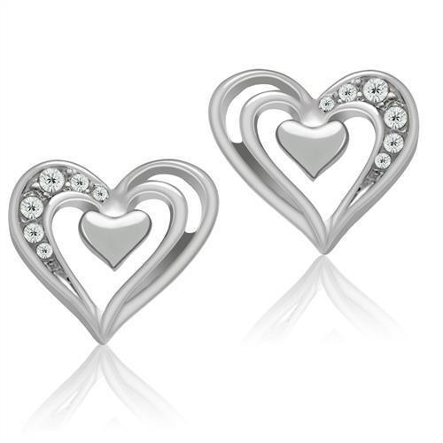 JCE1985 Rhodium White Metal Earrings with Top Grade Crystal in Clear
