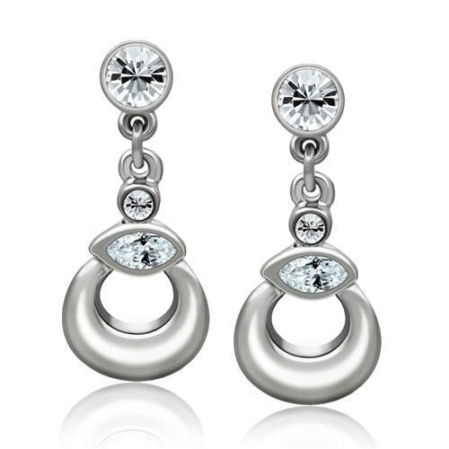 JCE1989 Rhodium White Metal Earrings with Top Grade Crystal in Clear