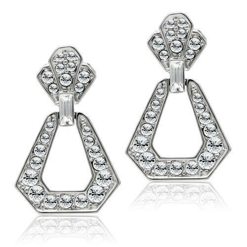 JCE1995 Rhodium White Metal Earrings with Top Grade Crystal in Clear