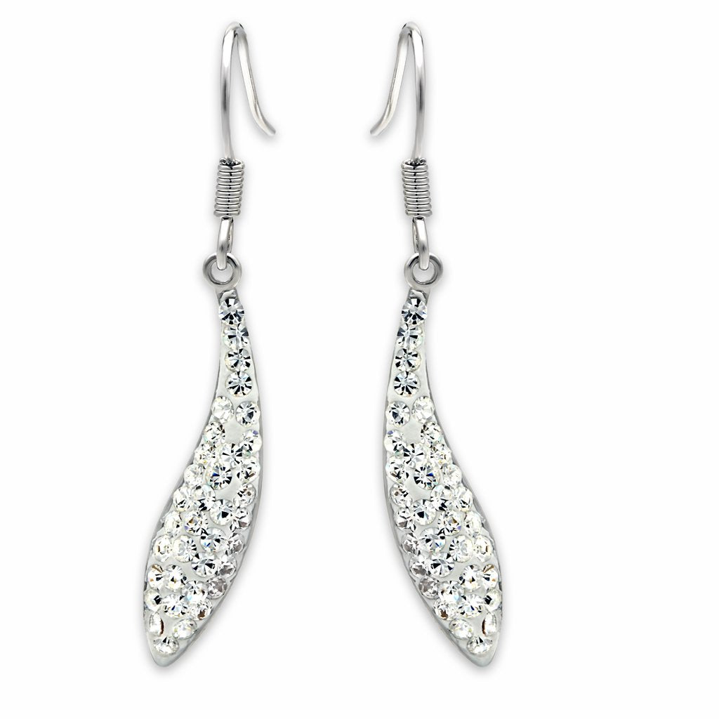 JCE2041 Rhodium Brass Earrings with Top Grade Crystal in Clear