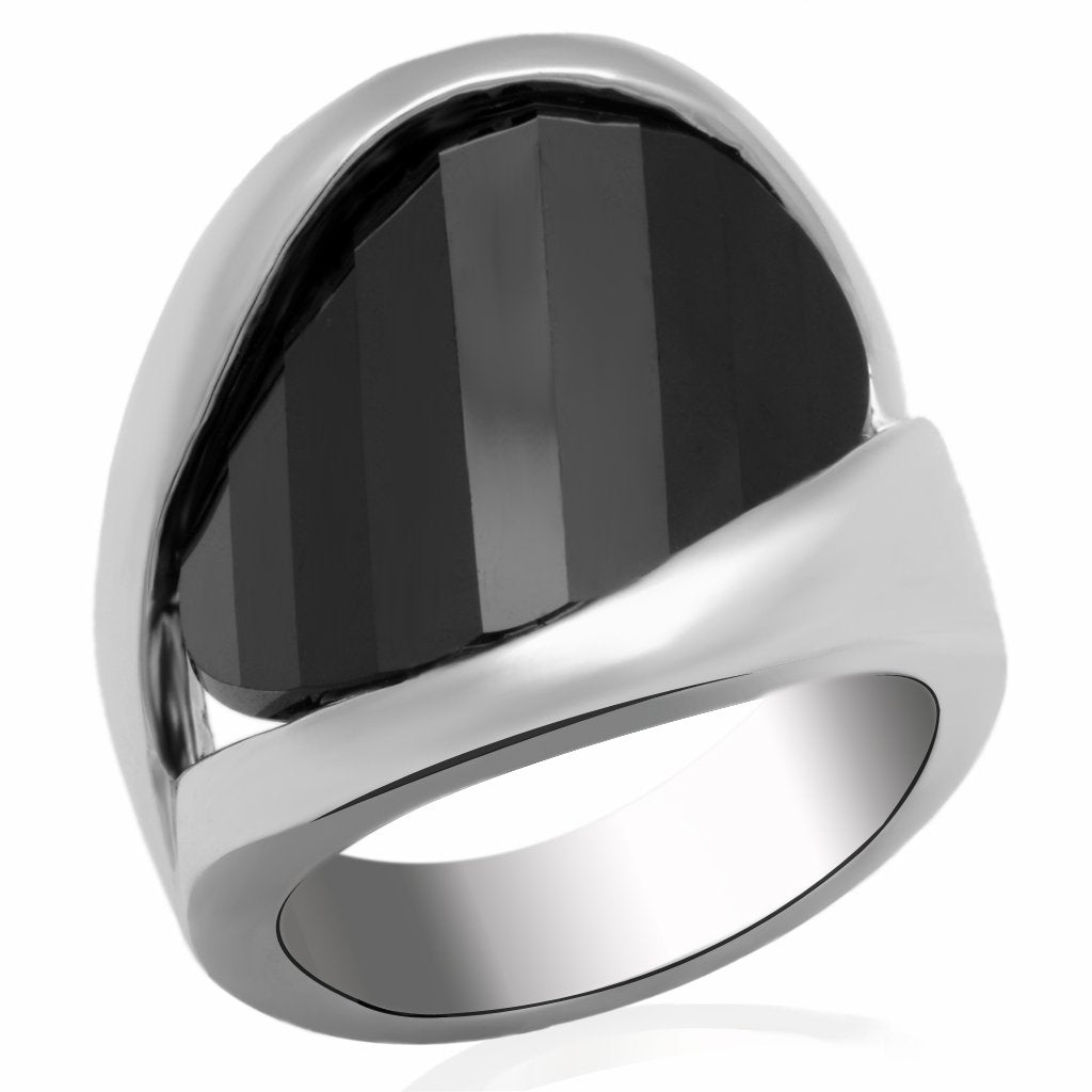 JCE2063 Rhodium Brass Ring with AAA Grade CZ in Jet