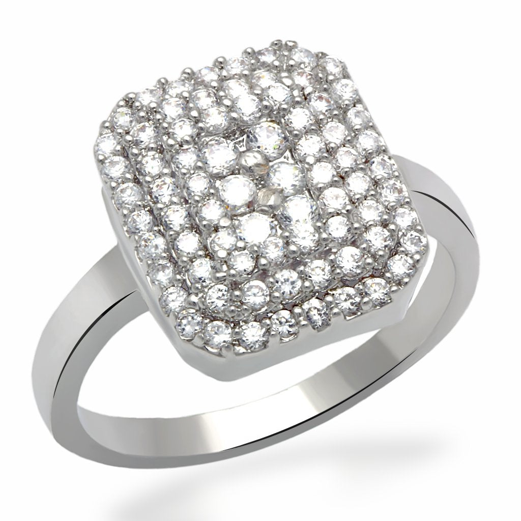 JCE2064 Rhodium Brass Ring with AAA Grade CZ in Clear