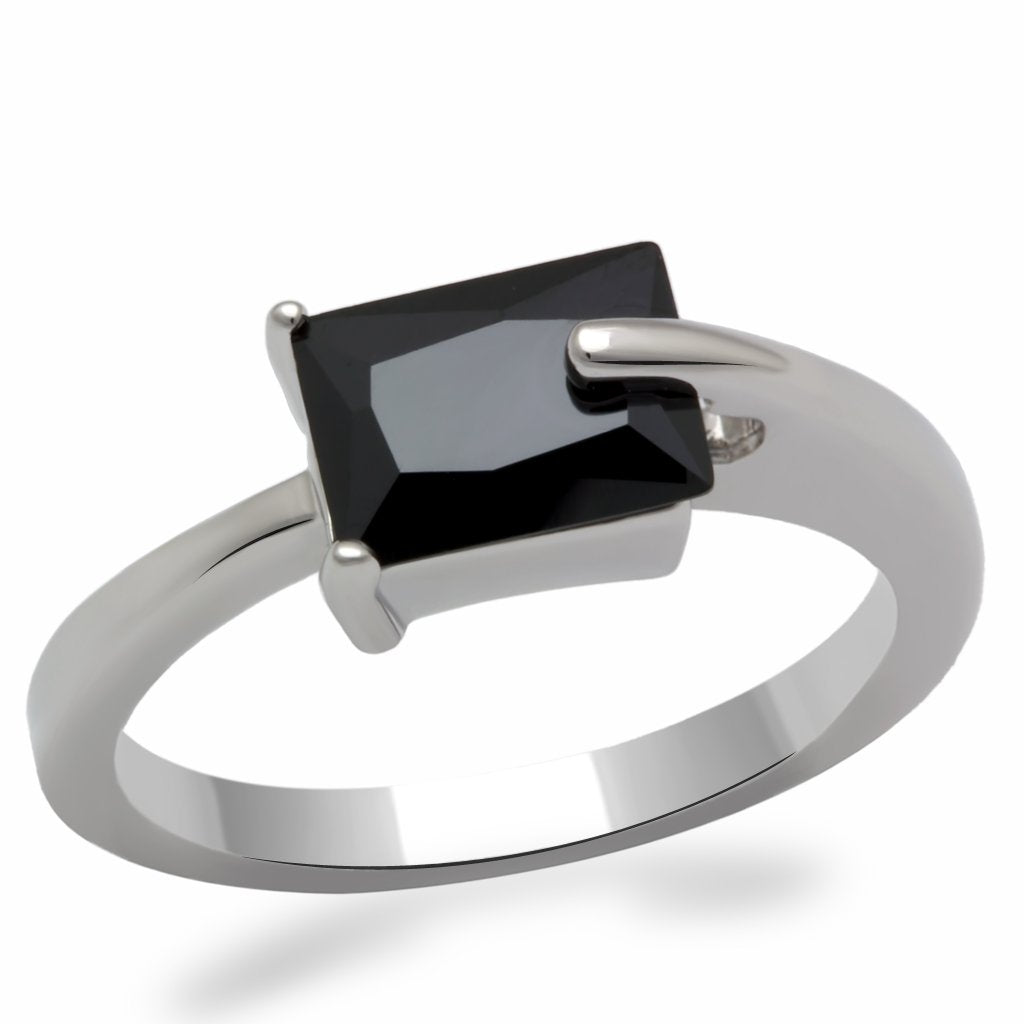 JCE2066 Rhodium Brass Ring with AAA Grade CZ in Jet