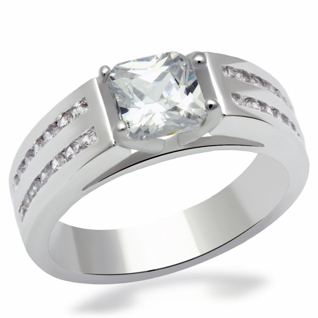 JCE2070 Rhodium Brass Ring with AAA Grade CZ  in Clear