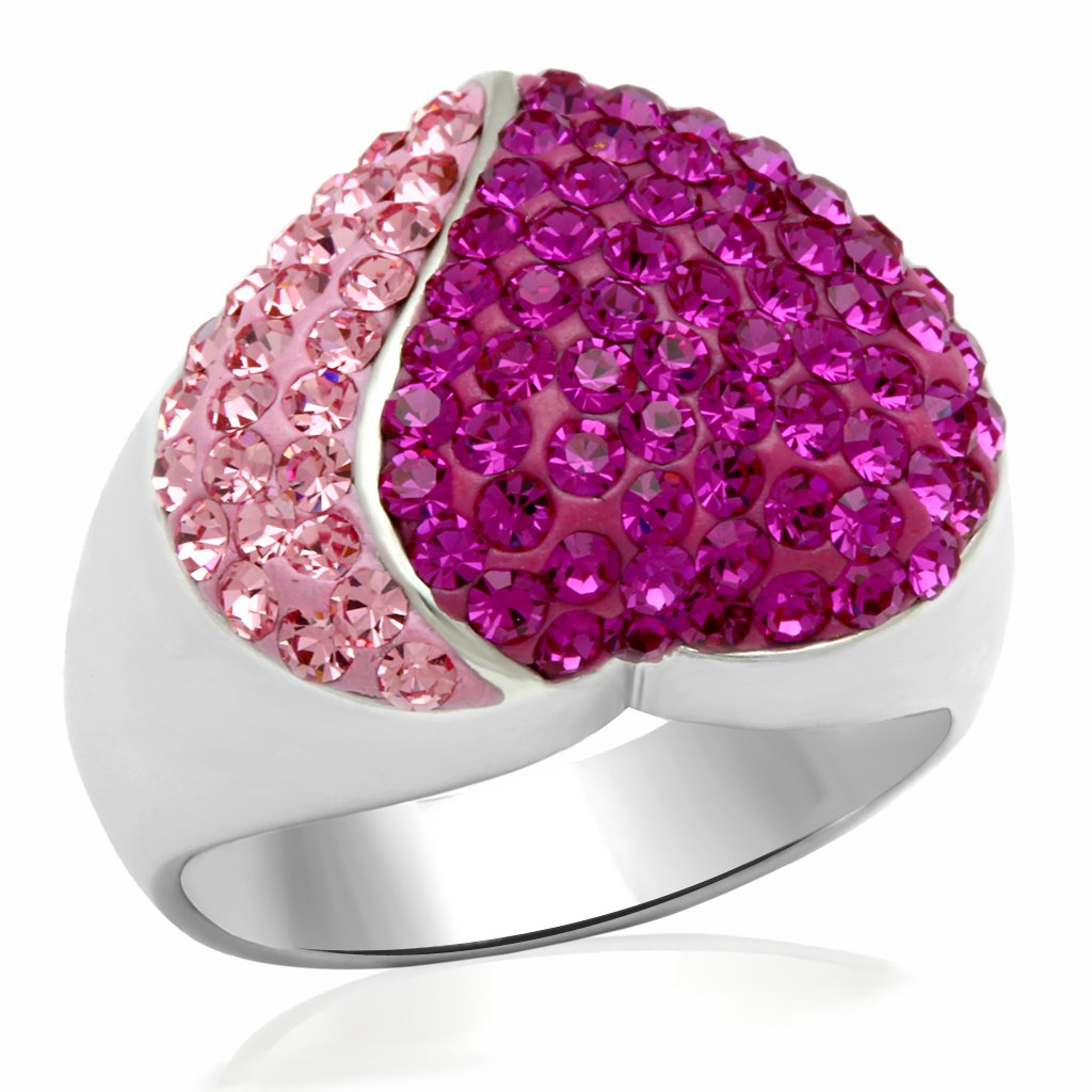 JCE2082 Rhodium Brass Ring with Top Grade Crystal  in Multi Color