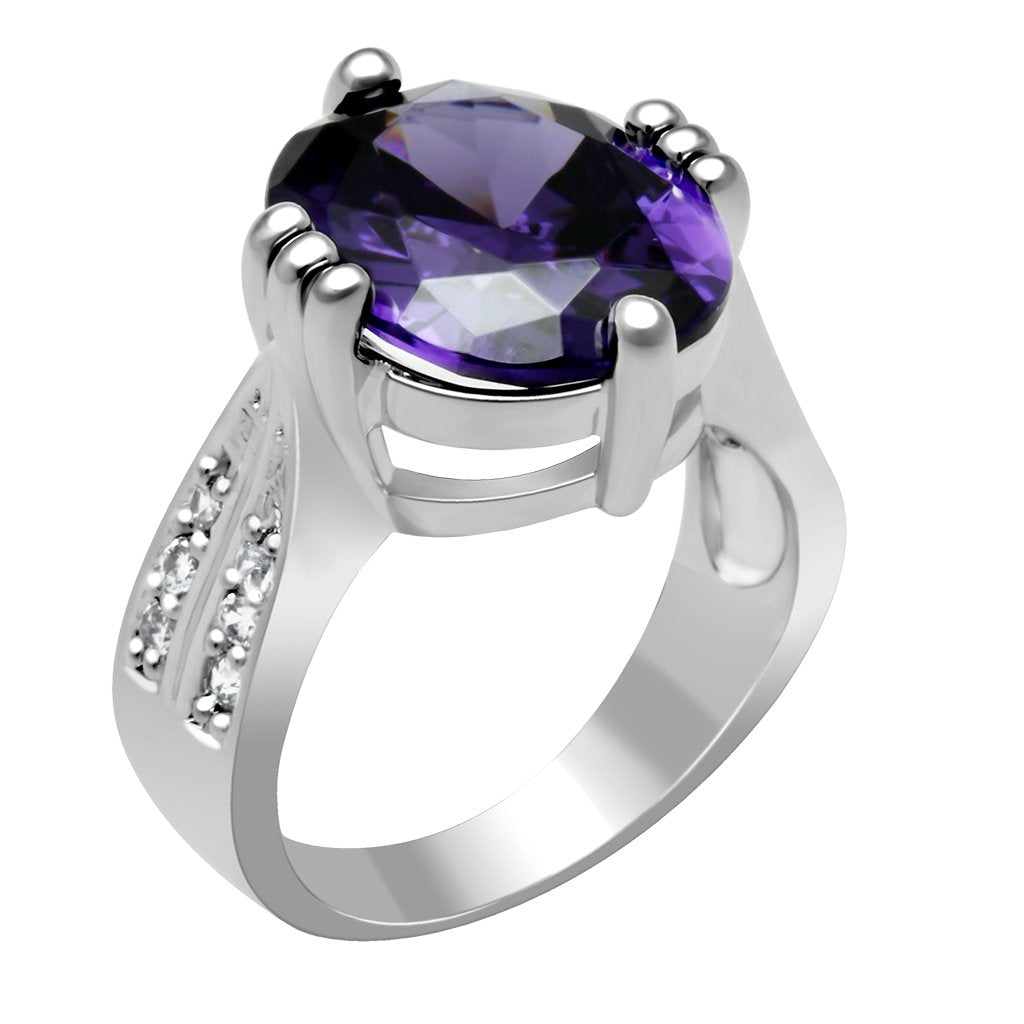 JCE2088 Rhodium Brass Ring with AAA Grade CZ in Fuchsia